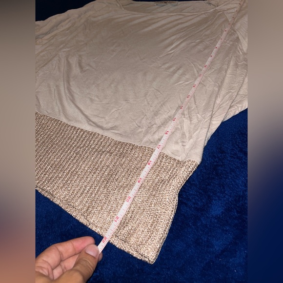 Parasuco | cream/gold knit 3/4 sleeve with slit, cotton blend crew neck - Picture 6 of 9